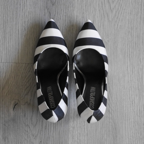 COSMOPOLITAN black and white striped point toe heels - Picture 5 of 6